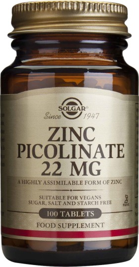 Solgar Zinc Picolinate Πικολινικός Ψευδάργυρος 22mg 100tabs