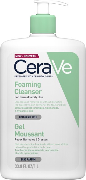 CeraVe Foaming Gel Normal To Oily Cleanser Τζελ Καθαρισμού για Κανονικές - Λιπαρές Επιδερμίδες 1000ml