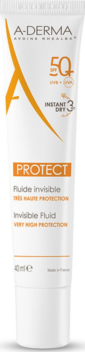 A-Derma Sun Protect Invisible Fluid SPF50 Λεπτόρευστη Υφή 40ml
